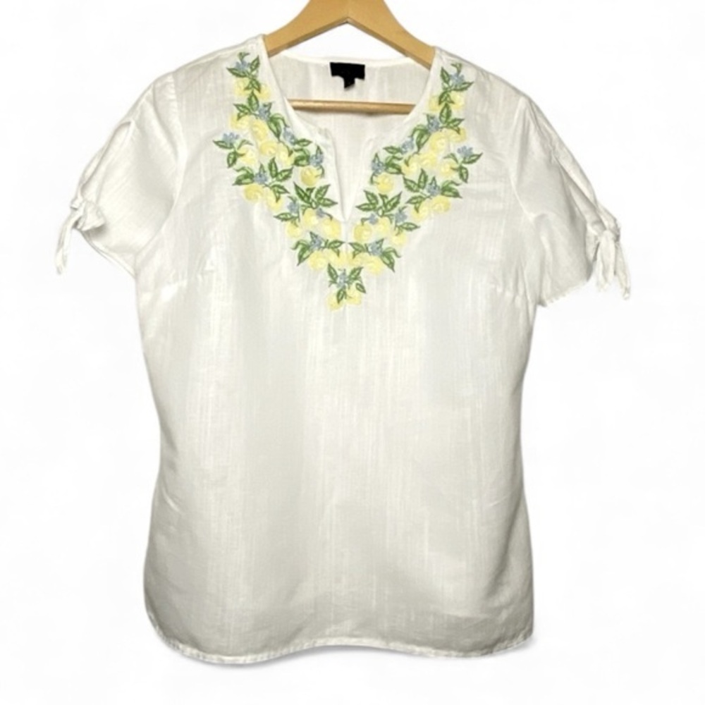 TALBOTS EMBROIDERED LEMON COTTON LINEN BLEND SIZE SMALL - Picture 2 of 8